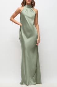 After Six Anais Scarf Neck Satin Charmeuse Gown