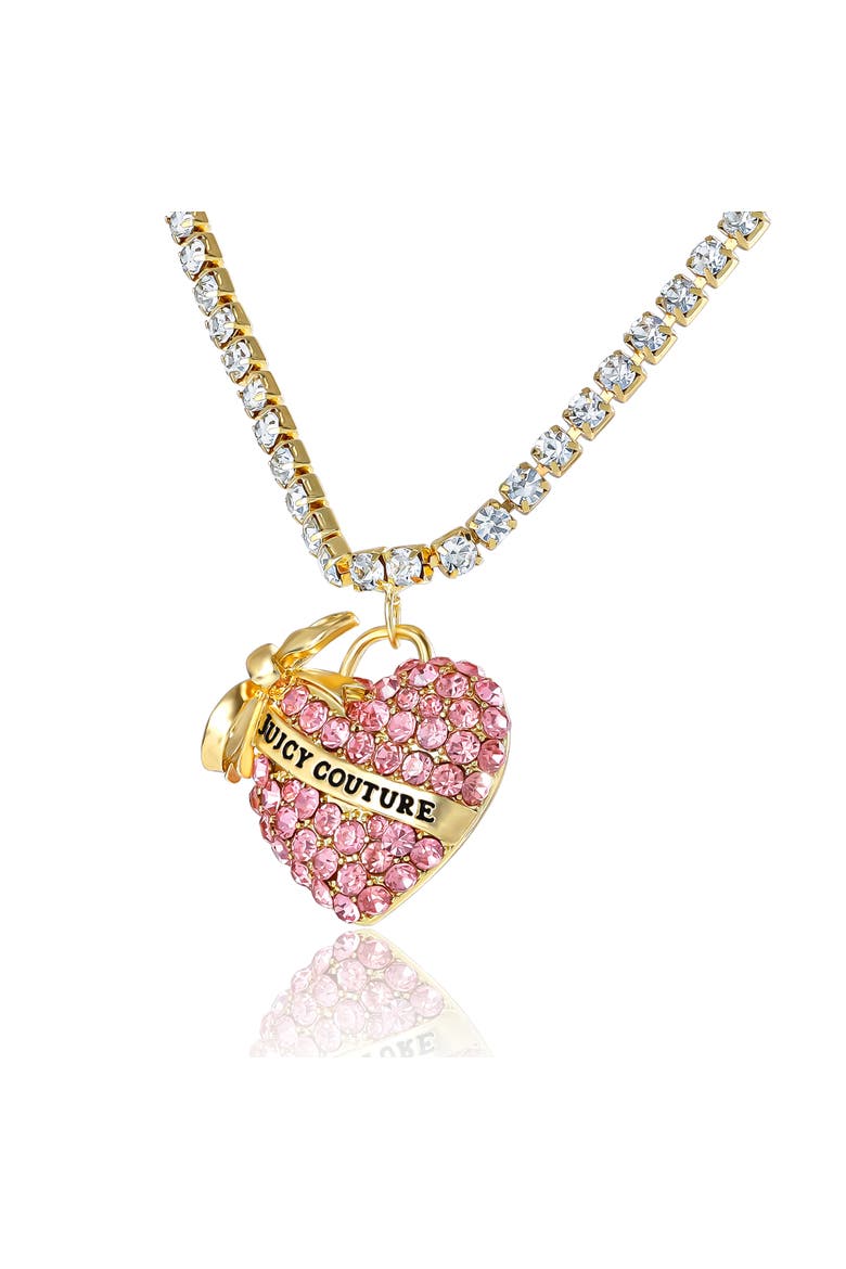 Pink Pavé Heart Pendant Necklace, Gold-Tone, Alternate, color, Pink, Clear