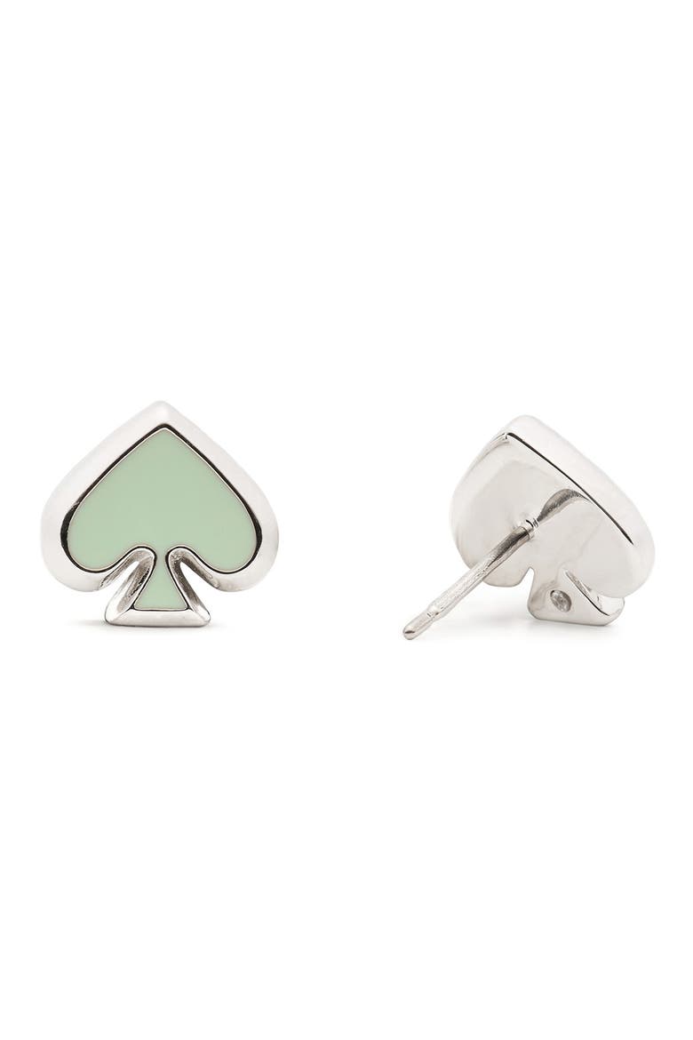 enamel spade stud earrings, Alternate, color, GREEN/ SILVER