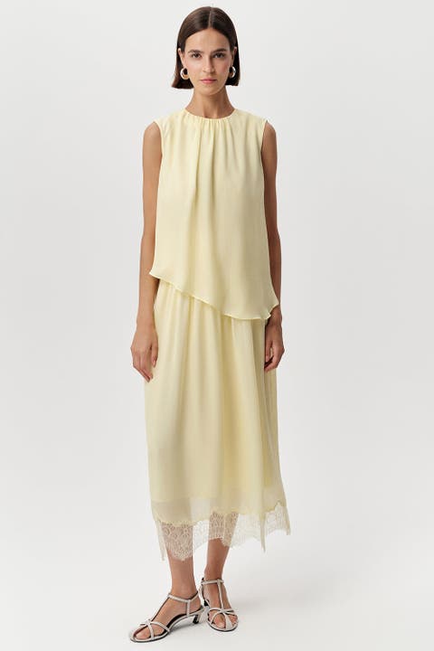 Alix Crew Neck Lace Hem Midi Dress