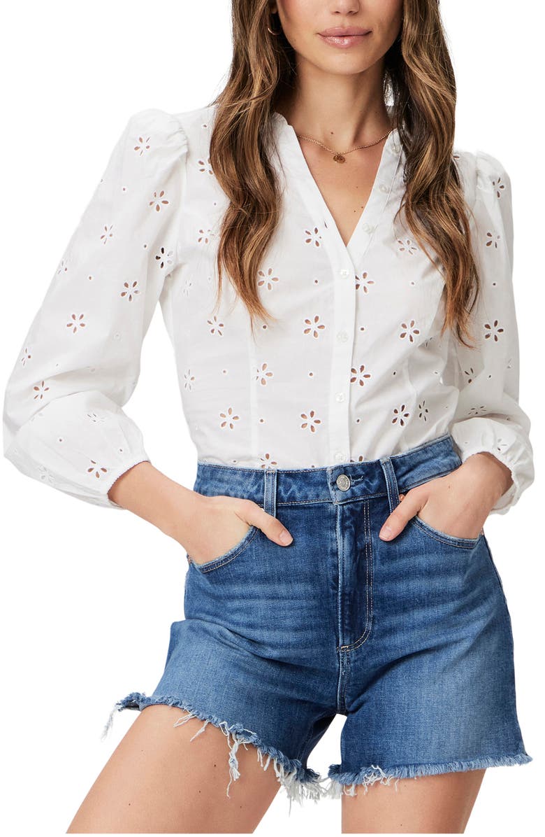 PAIGE Dani Frayed High Waist Denim Shorts, Alternate, color, Antibes