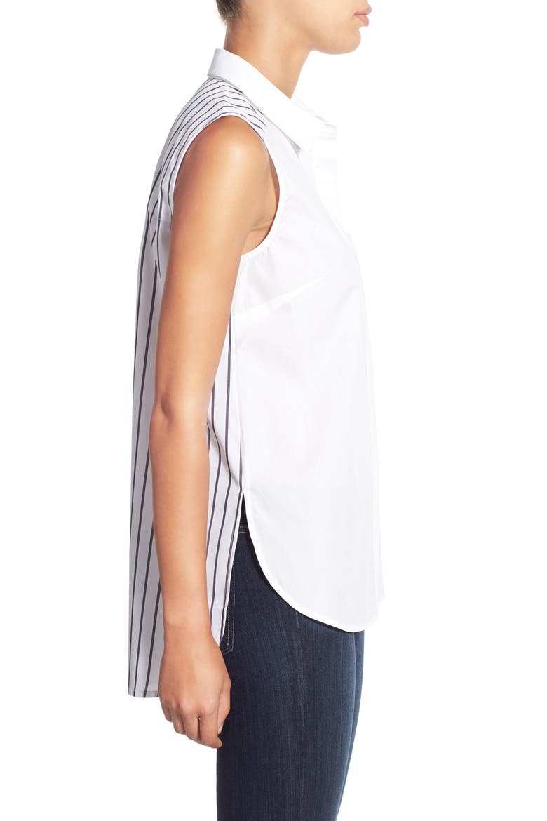 Sleeveless Colorblock Button Back Poplin Top, Alternate, color, WHITE- GREY STRIPE COLORBLOCK