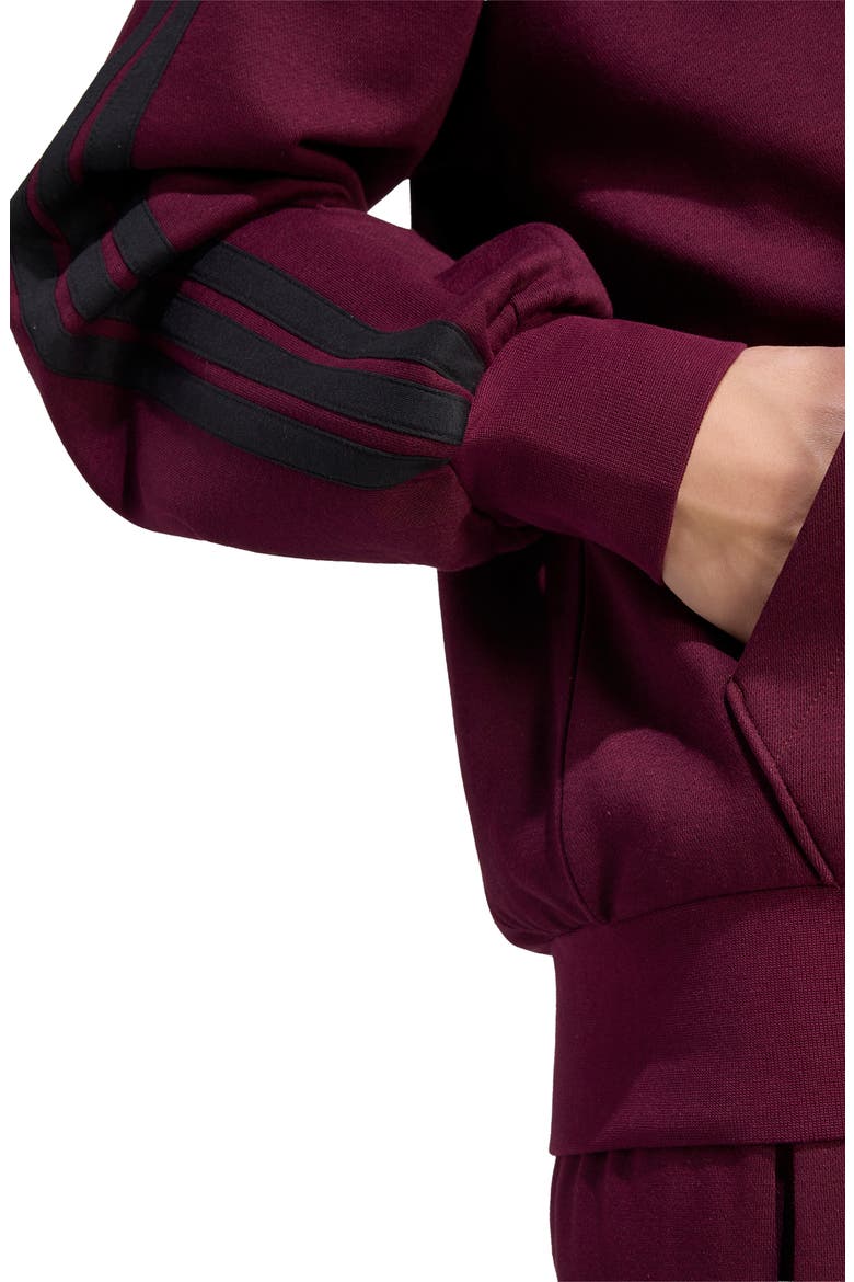 Essentials 3-Stripes Full Zip Hoodie, Alternate, color, MAROON/ BLACK