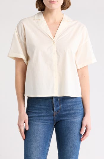 Shop Melrose And Market Camp Shirt In Ivory Egret