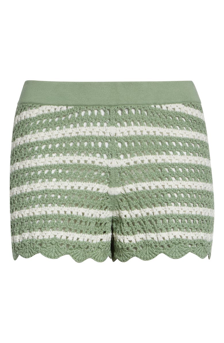 Alice + Olivia Bobbi Stripe Crochet Cotton Shorts, Alternate, color, Sage/ Soft White