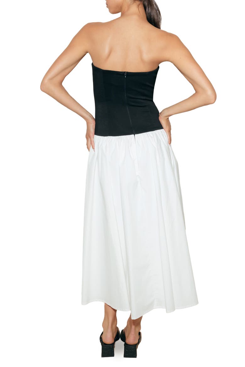 Mixed Media Strapless Dress, Alternate, color, BLACK/ WHITE