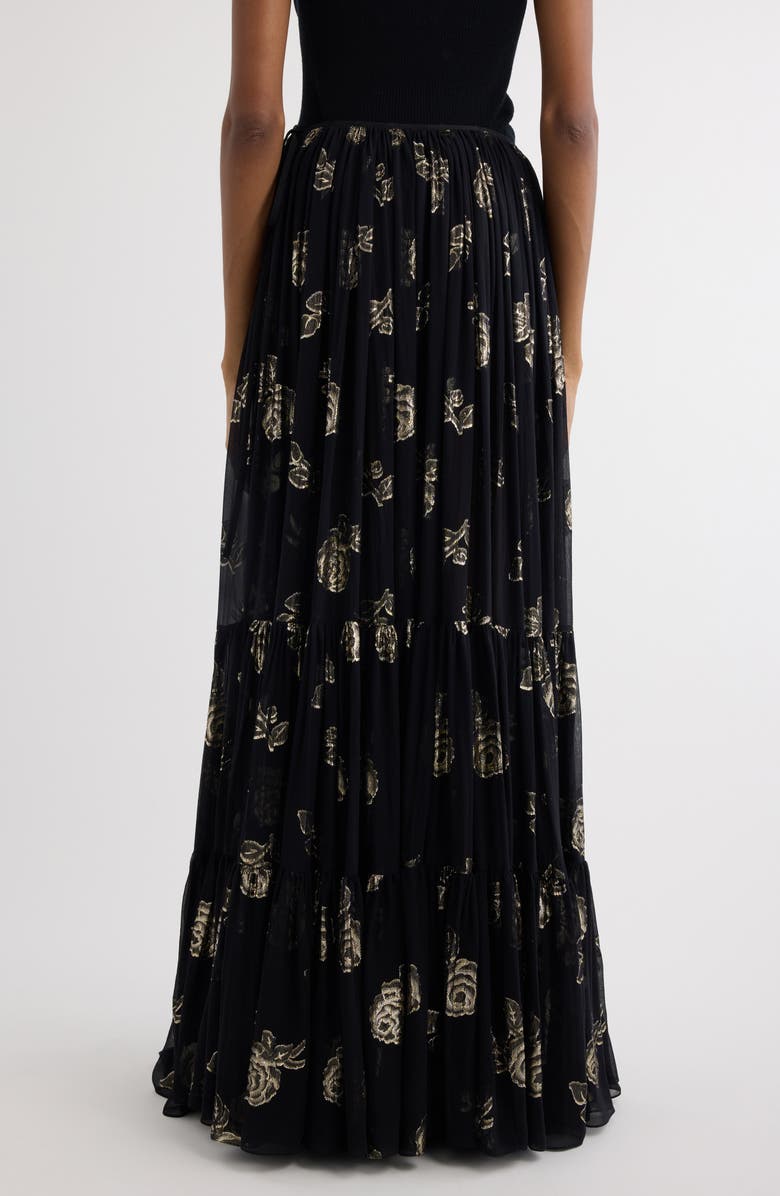 Rose Metallic Silk Fil Coupé Maxi Skirt