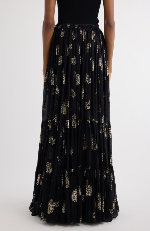 Shop Chloé Rose Metallic Silk Fil Coupé Maxi Skirt In Black