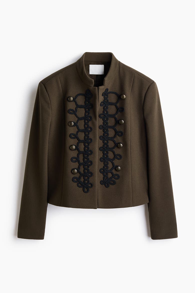 Felted Button-detail Jacket, Alternate, color, Dark khaki green