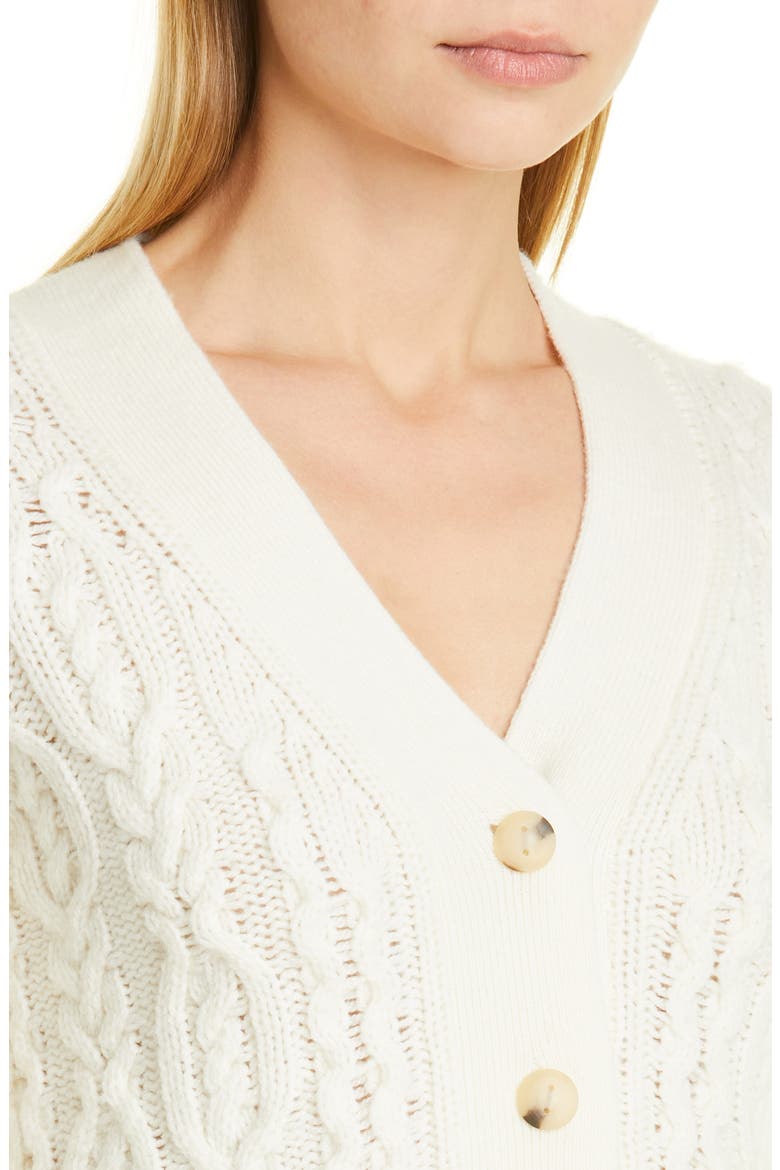 Triple Braid Cable Wool & Cashmere Cardigan, Alternate, color, OFF WHITE