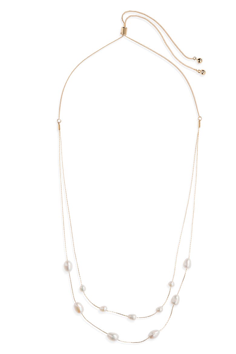 Genuine Freshwater Pearl Adjustable Layered Necklace, Main, color, WHITE- GOLD
