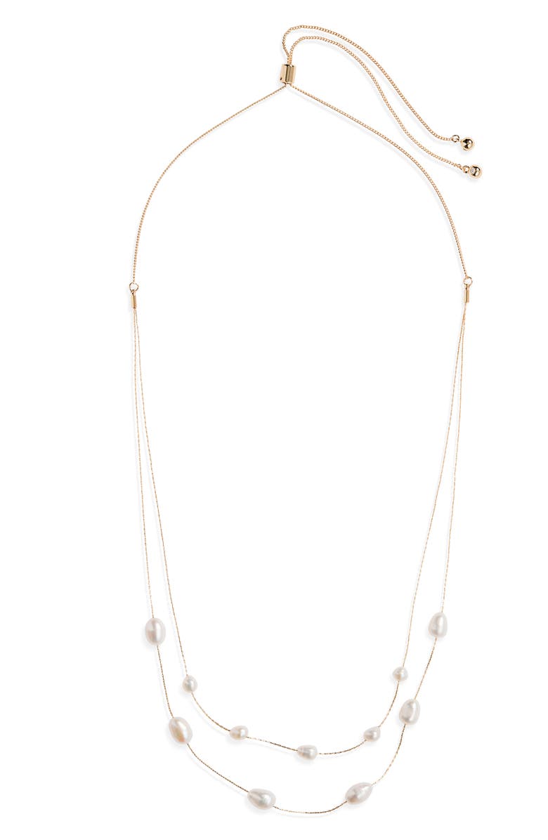 Nordstrom Genuine Freshwater Pearl Adjustable Layered Necklace, Main, color, White- Gold