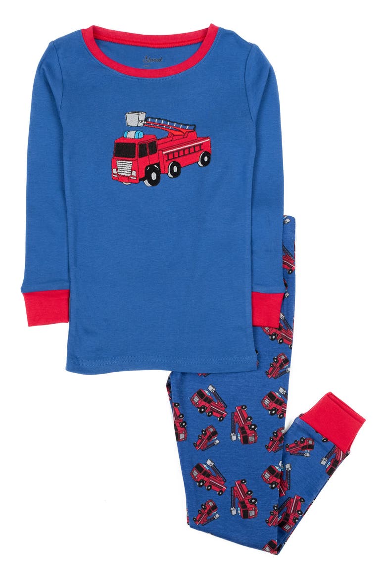 Firetruck 2-Piece Cotton Long Sleeve Pajamas, Main, color, BLUE