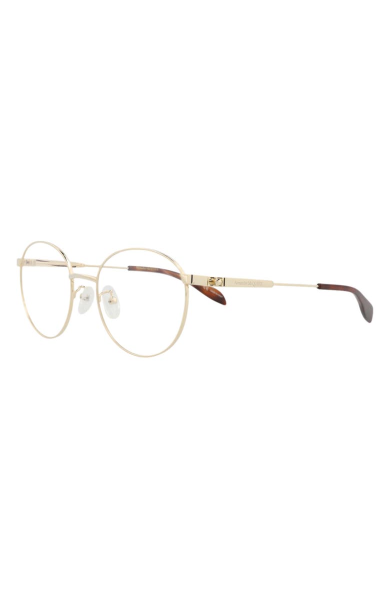 McQueen 52mm Round Optical Glasses, Alternate, color, Gold Gold Transparent