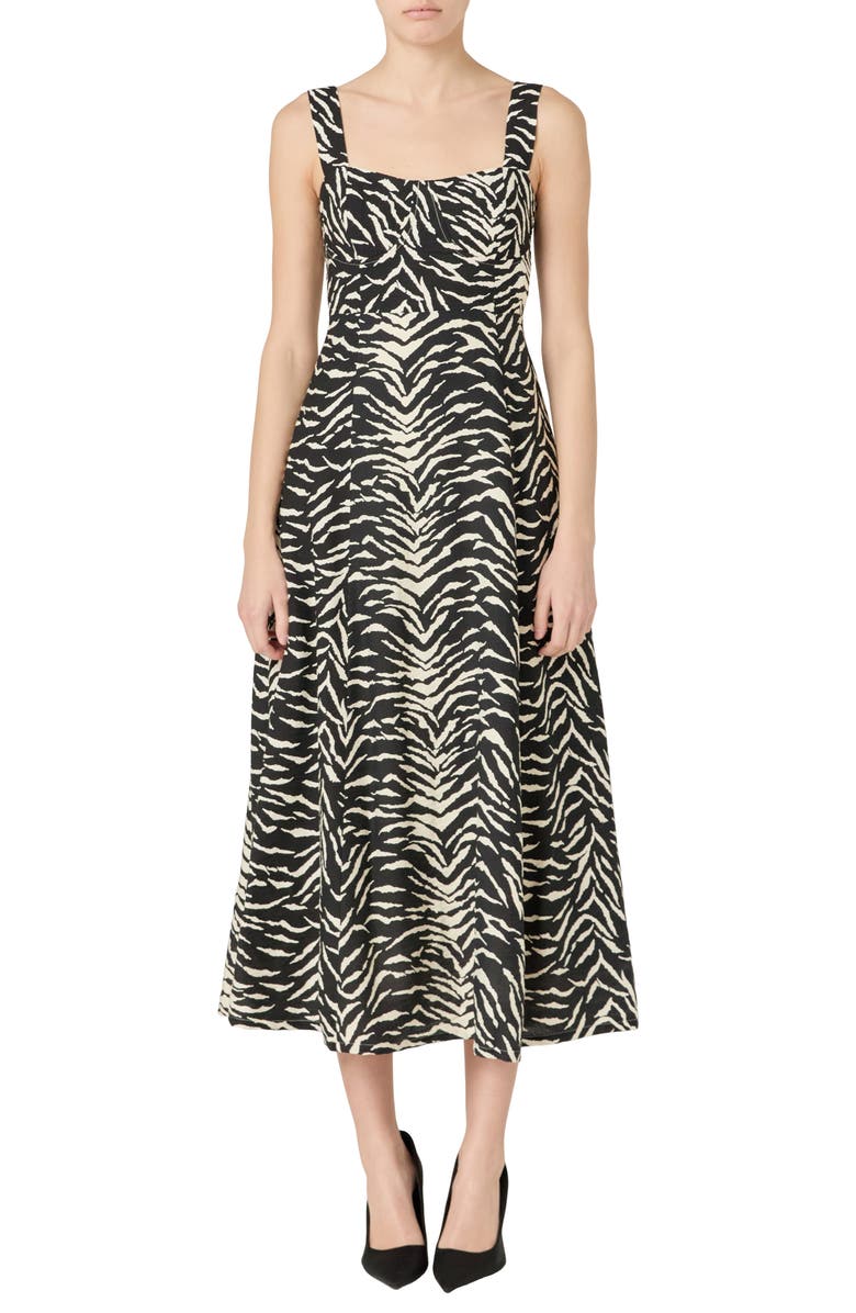 Endless Rose Animal Print Corset Bodice Cotton Dress, Main, color, Black/ Ivory