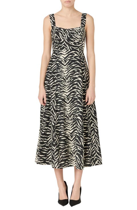 Animal Print Corset Bodice Cotton Dress