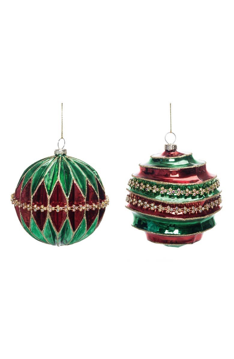 Transpac Glass Red Green Ornament Set of 2 Christmas Decorations, Main, color, 