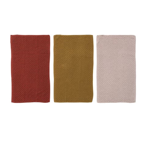 Set of 3 Cotton Knit Kitchen Tea Towel, Soft Absorbent Dish Cloth, 3 Color Options