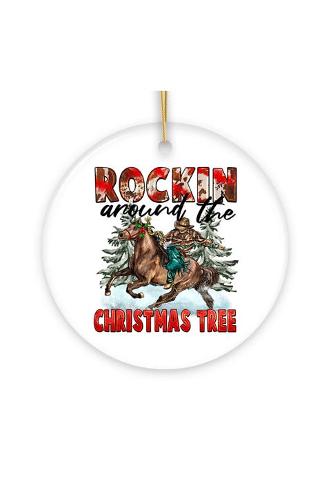 Rockin Around The Christmas Tree Cowboy Round Ornament