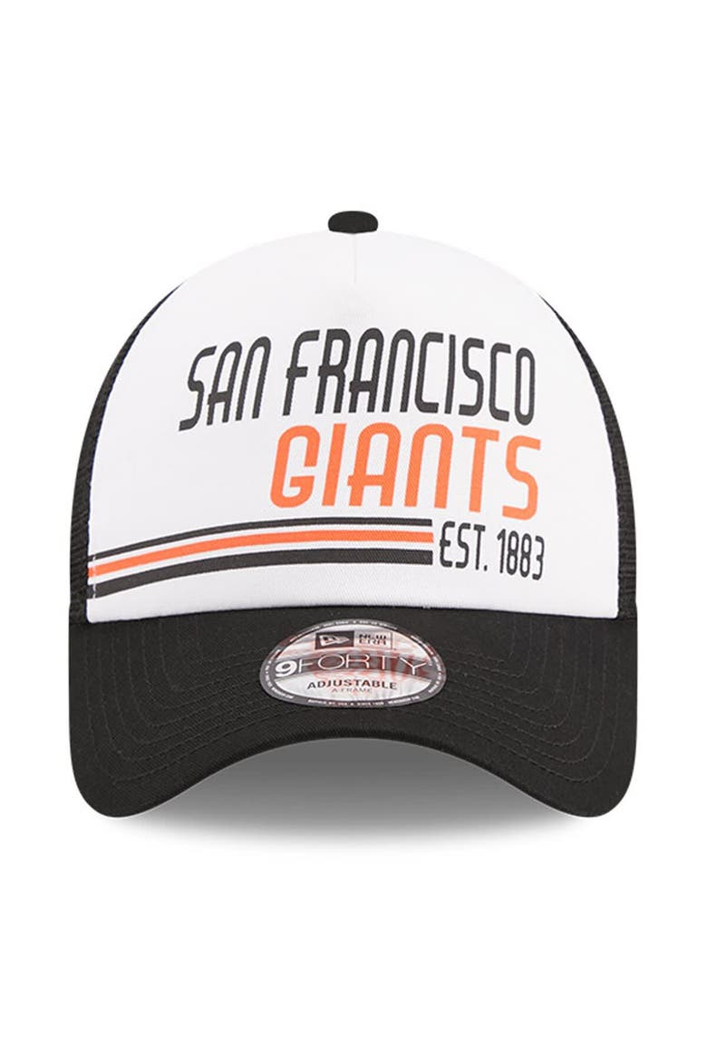 Men's New Era White/Black San Francisco Giants Stacked A-Frame Trucker 9FORTY Adjustable Hat, Alternate, color, White