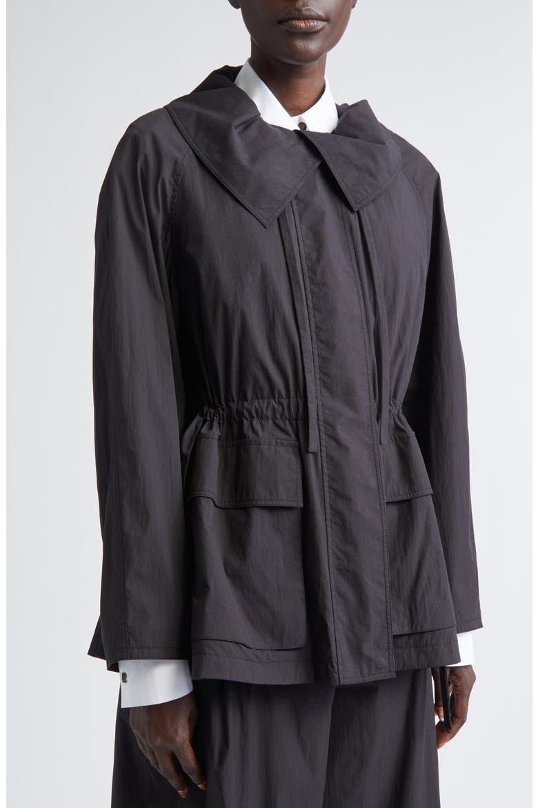 Oversize Cotton & Nylon Funnel Neck Jacket, Alternate, color, BLACK
