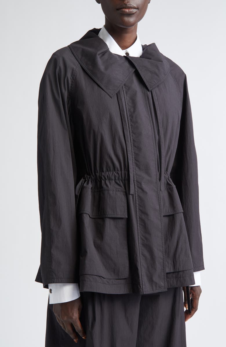 Lafayette 148 New York Oversize Cotton & Nylon Funnel Neck Jacket, Alternate, color, Black