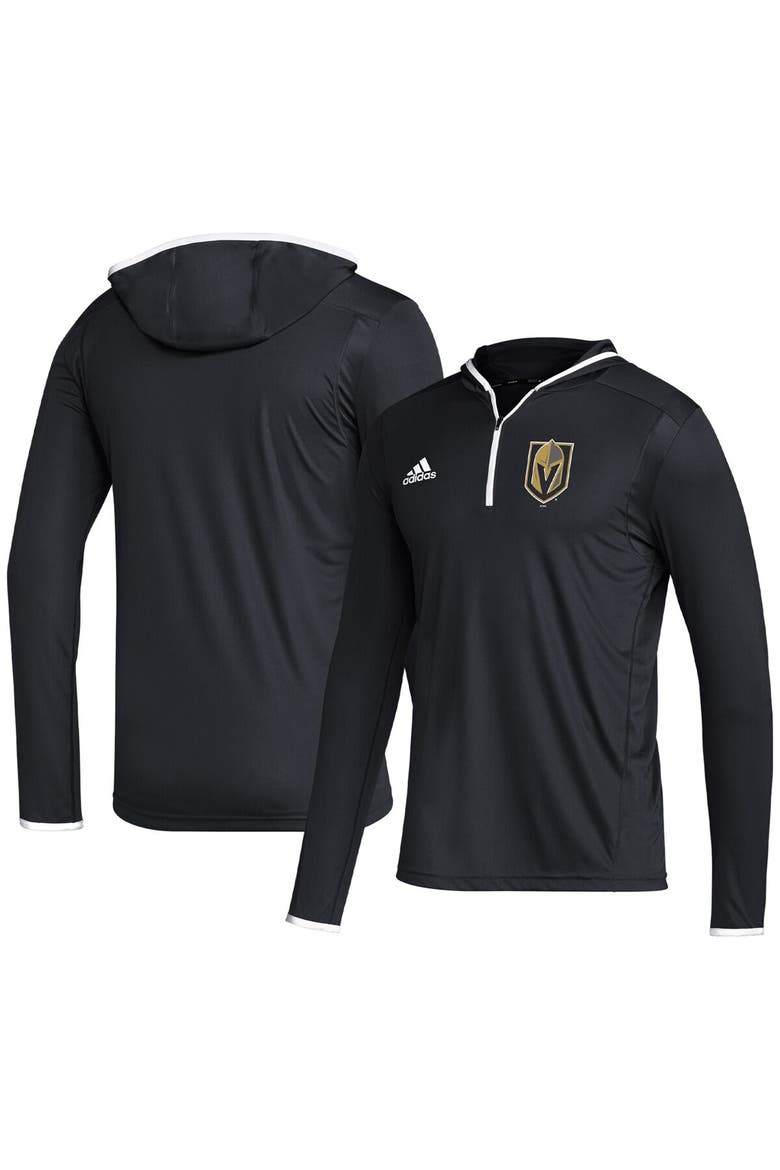 Men's adidas Black Vegas Golden Knights Team Long Sleeve Quarter-Zip Hoodie T-Shirt, Main, color, Black