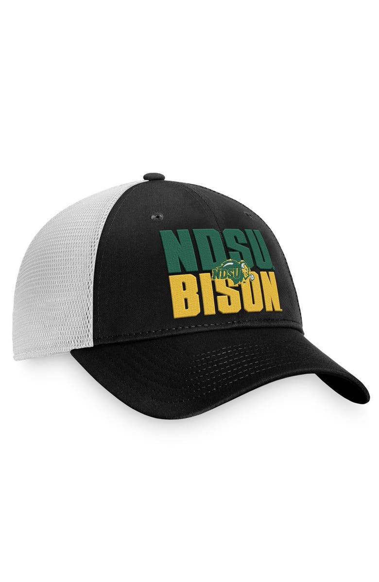 TOP OF THE WORLD Men's Top of the World Black/White NDSU Bison Stockpile Trucker Snapback Hat, Alternate, color, Black