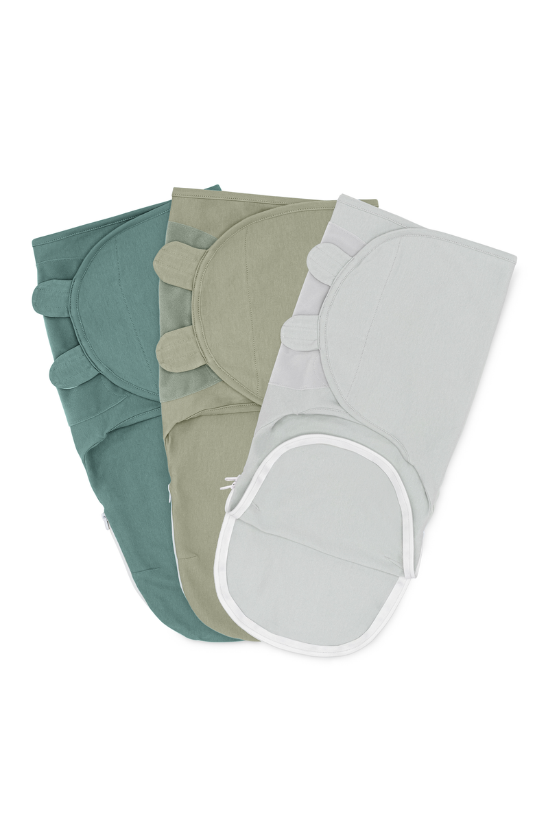 Comfy Cubs Easy Swaddle Blankets with Zipper, Main, color, Stone, Sage, Azul