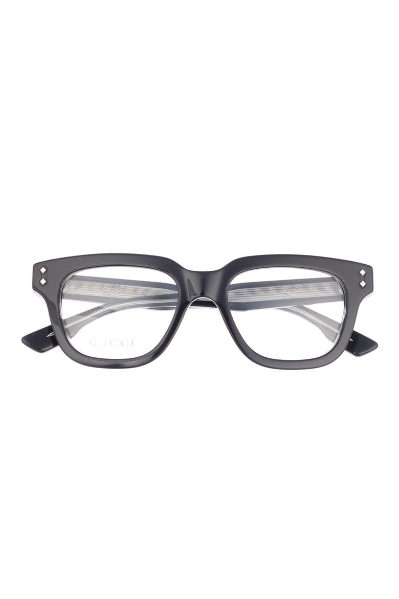 50mm Square Optical Frames, Main, color, BLACK BLACK TRANSPARENT