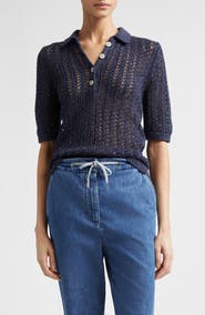 Eleventy Open Stitch Cotton & Linen Blend Polo