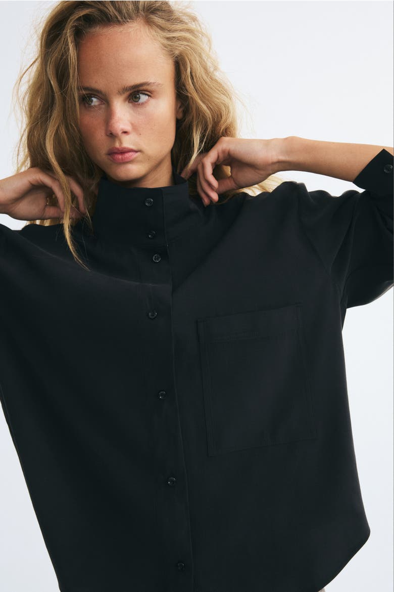 Oversized Shirt With Stand-Up Collar, Alternate, color, Black