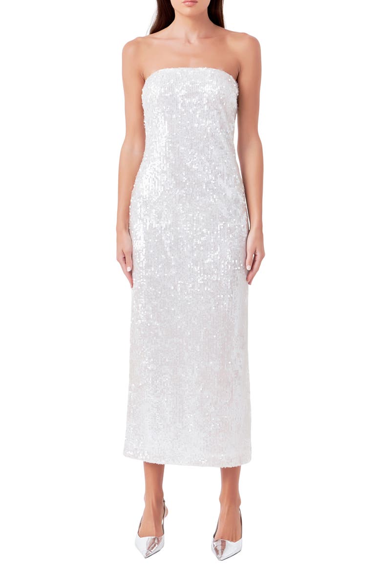Sequin Strapless Maxi Dress, Main, color, CLEAR