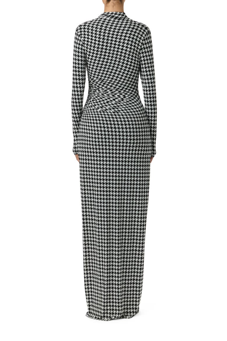 Houndstooth Overlap Neck Long Sleeve Maxi Dress, Alternate, color, HOUNDSTOOTH BLACK/ WHITE