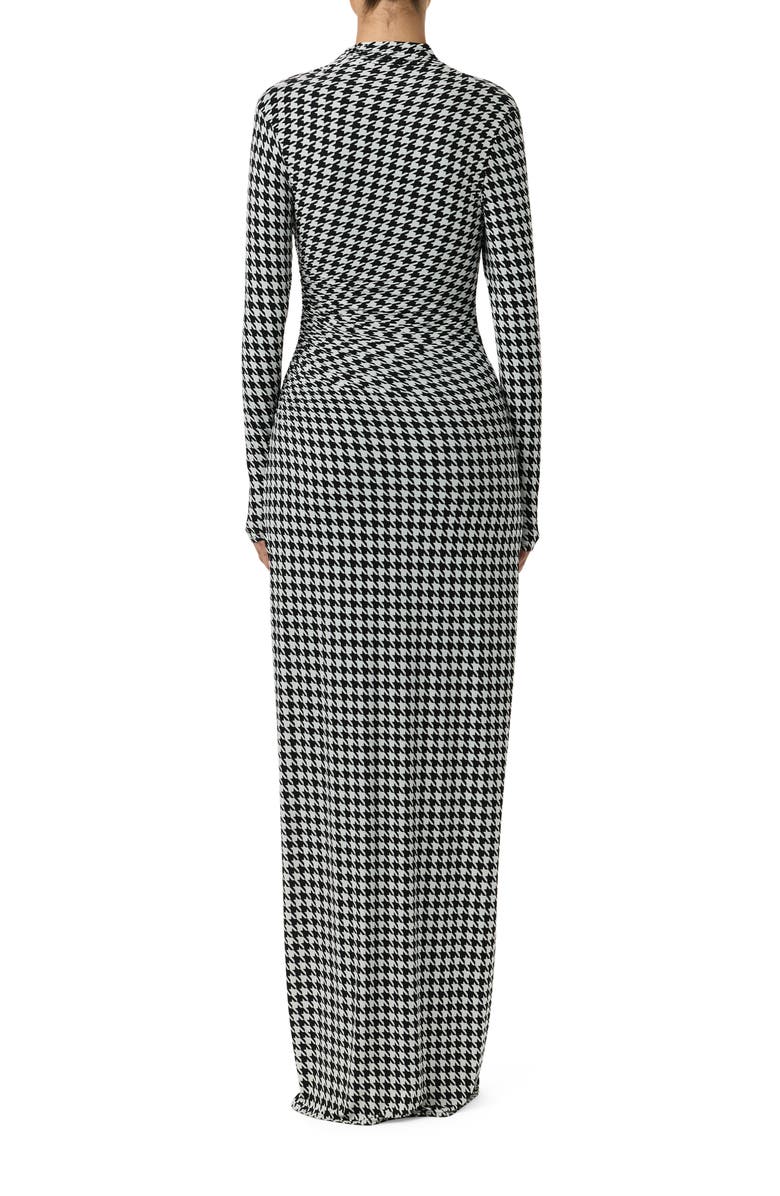 Naked Wardrobe Houndstooth Overlap Neck Long Sleeve Maxi Dress, Alternate, color, Houndstooth Black/ White