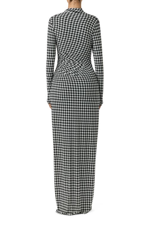 Naked Wardrobe Houndstooth Overlap Neck Long Sleeve Maxi Dress In Gray