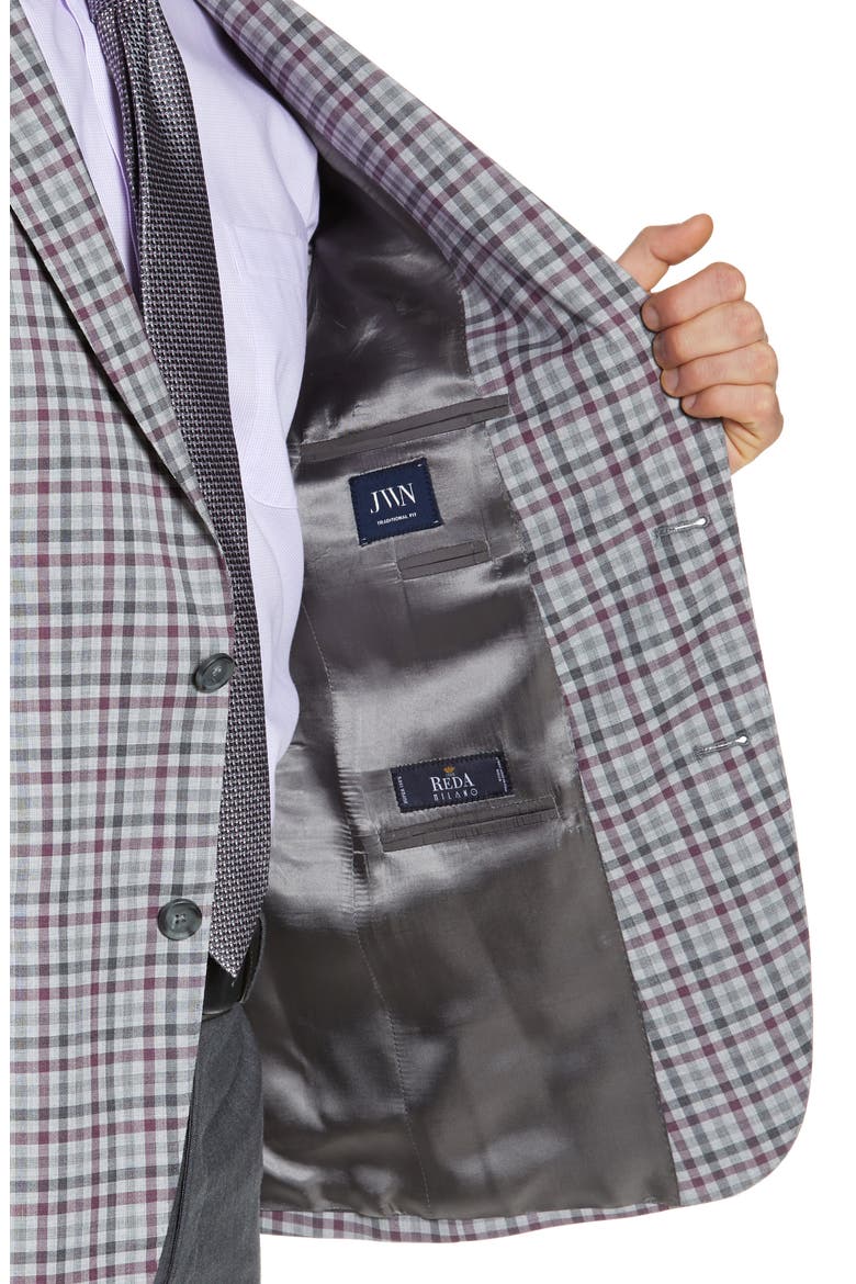 Traditional Fit Check Sport Coat, Alternate, color, GREY ALLOY BURGUNDY PLAID