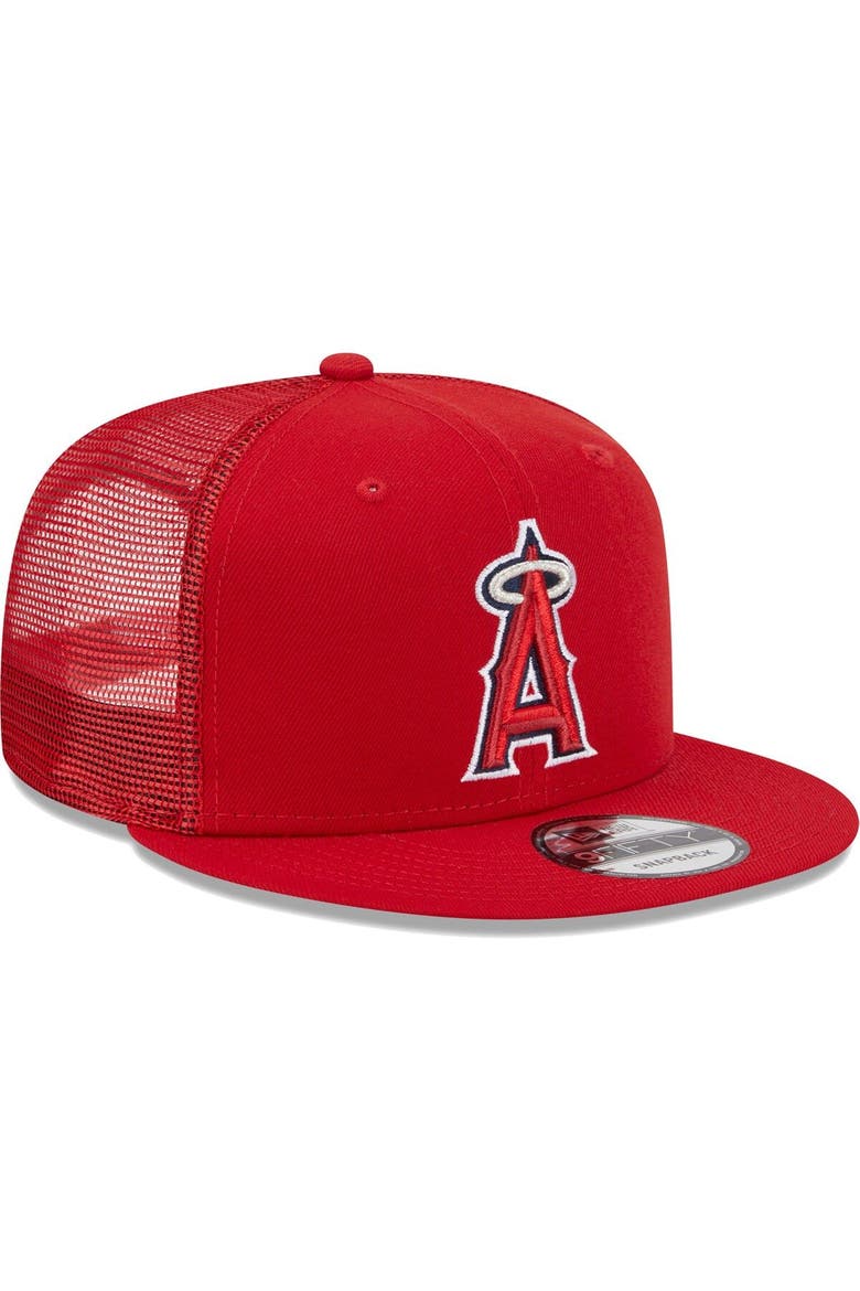 Men's New Era Red Los Angeles Angels Team Color Trucker 9FIFTY Snapback Hat, Alternate, color, Red