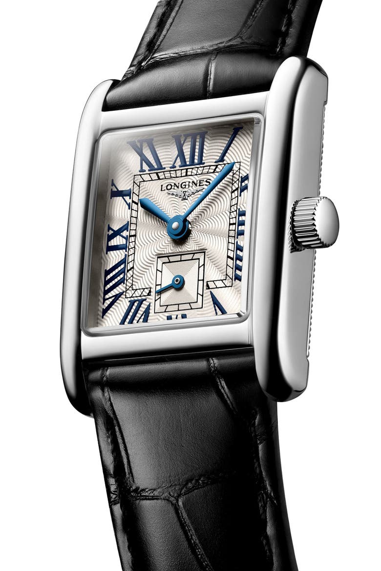 Mini DolceVita Leather Strap Watch, 21.5mm x 29mm, Alternate, color, BLACK