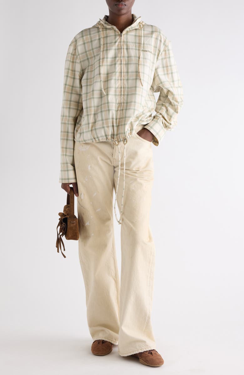 Acne Studios Check Organic Cotton Hooded Jacket, Alternate, color, Green/ Orange