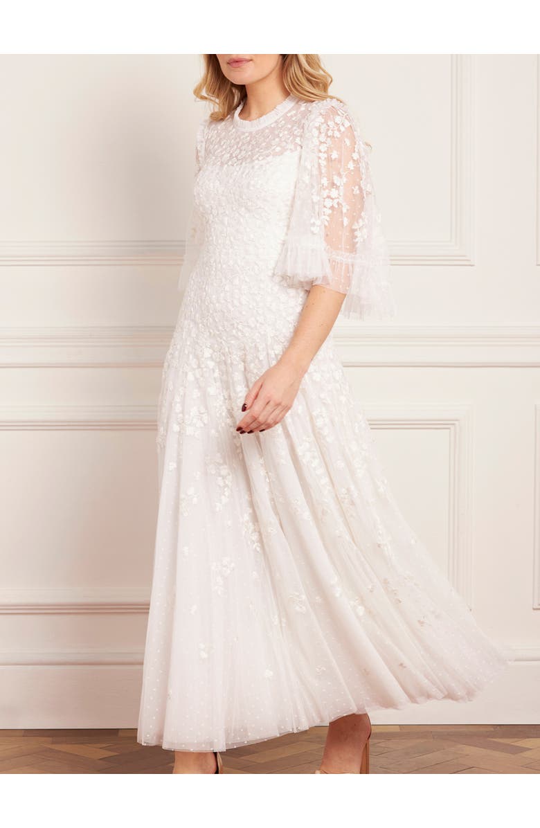 Needle & Thread Scatter Blossom Round Neck Ankle Gown, Alternate, color, Swan White