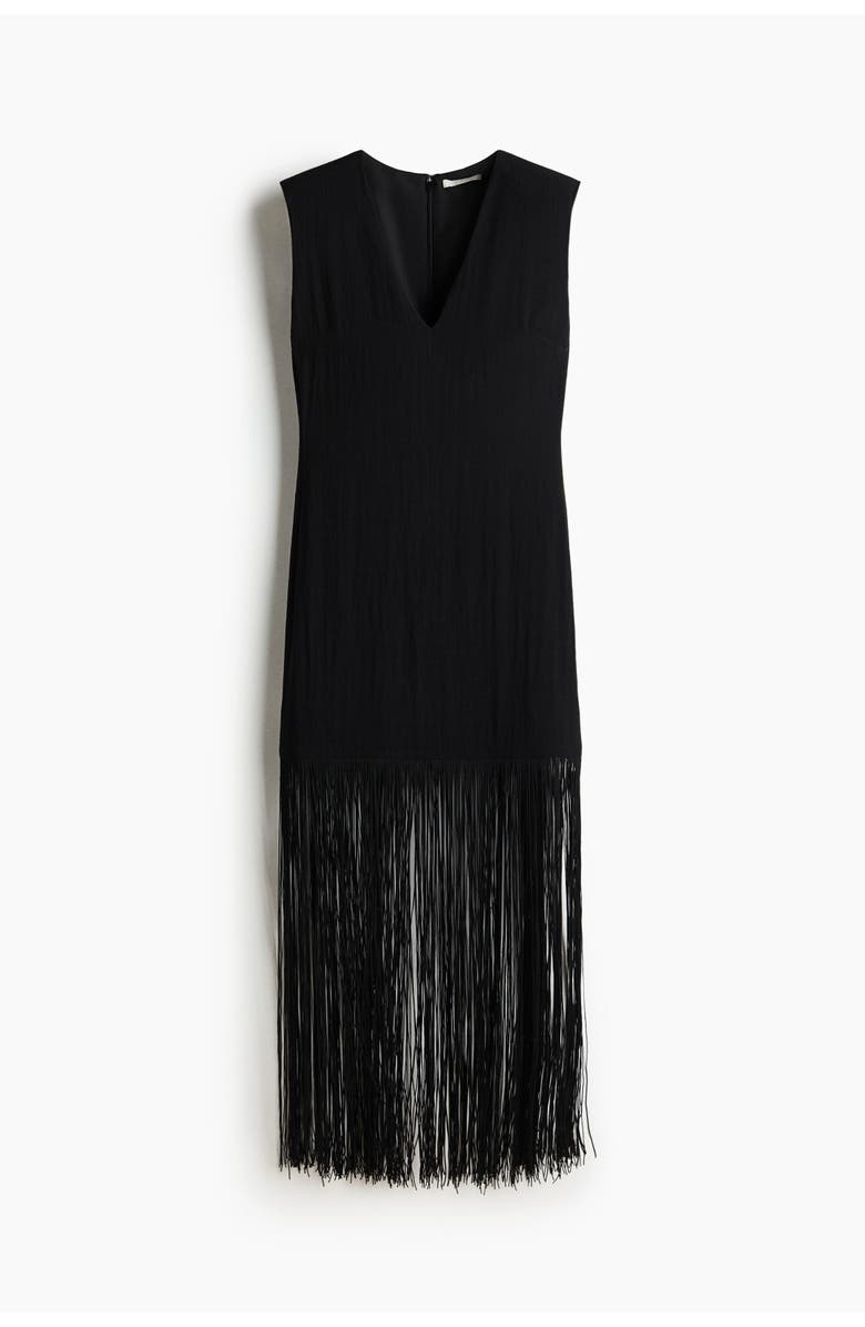 H&M Fringed dress with shoulder pads, Alternate, color, Black