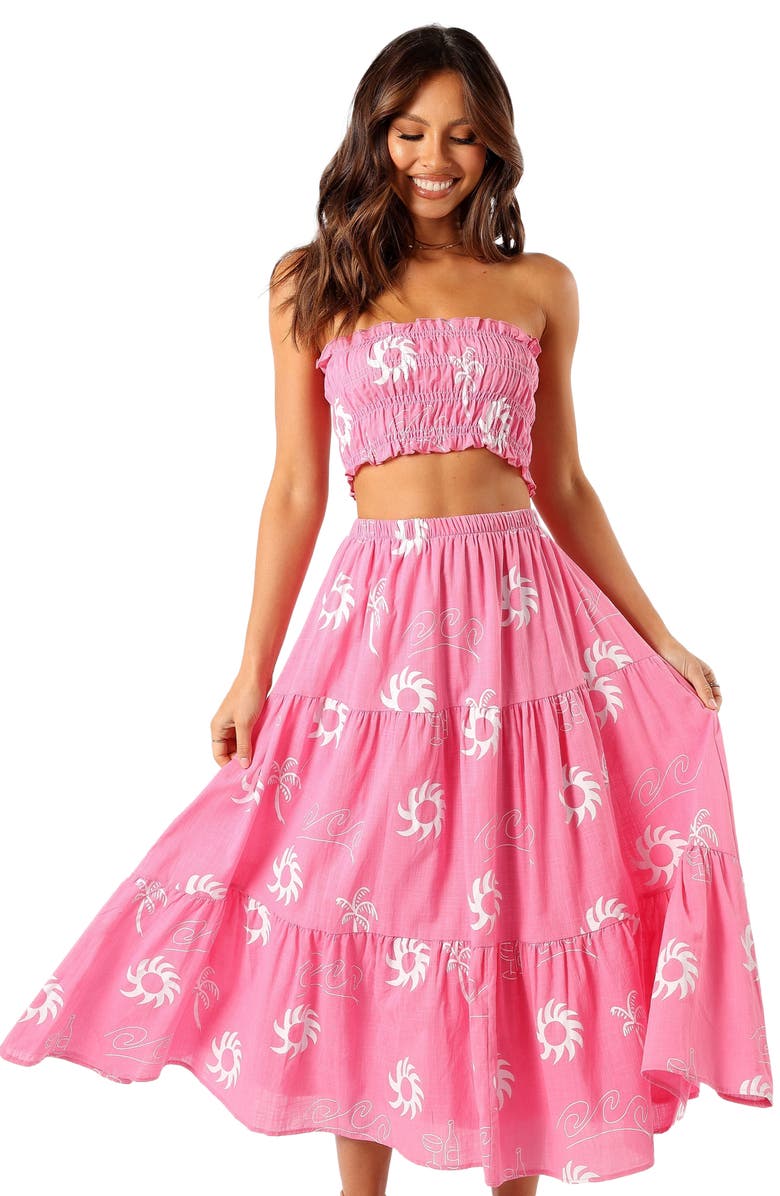 Petal & Pup Francesca Two-Piece Print Tube Top & Maxi Skirt, Alternate, color, Pink White
