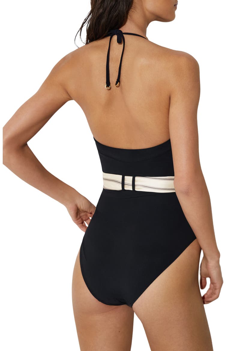 Etienne Belted Bandeau One-Piece Swimsuit, Alternate, color, BLACK PRINT