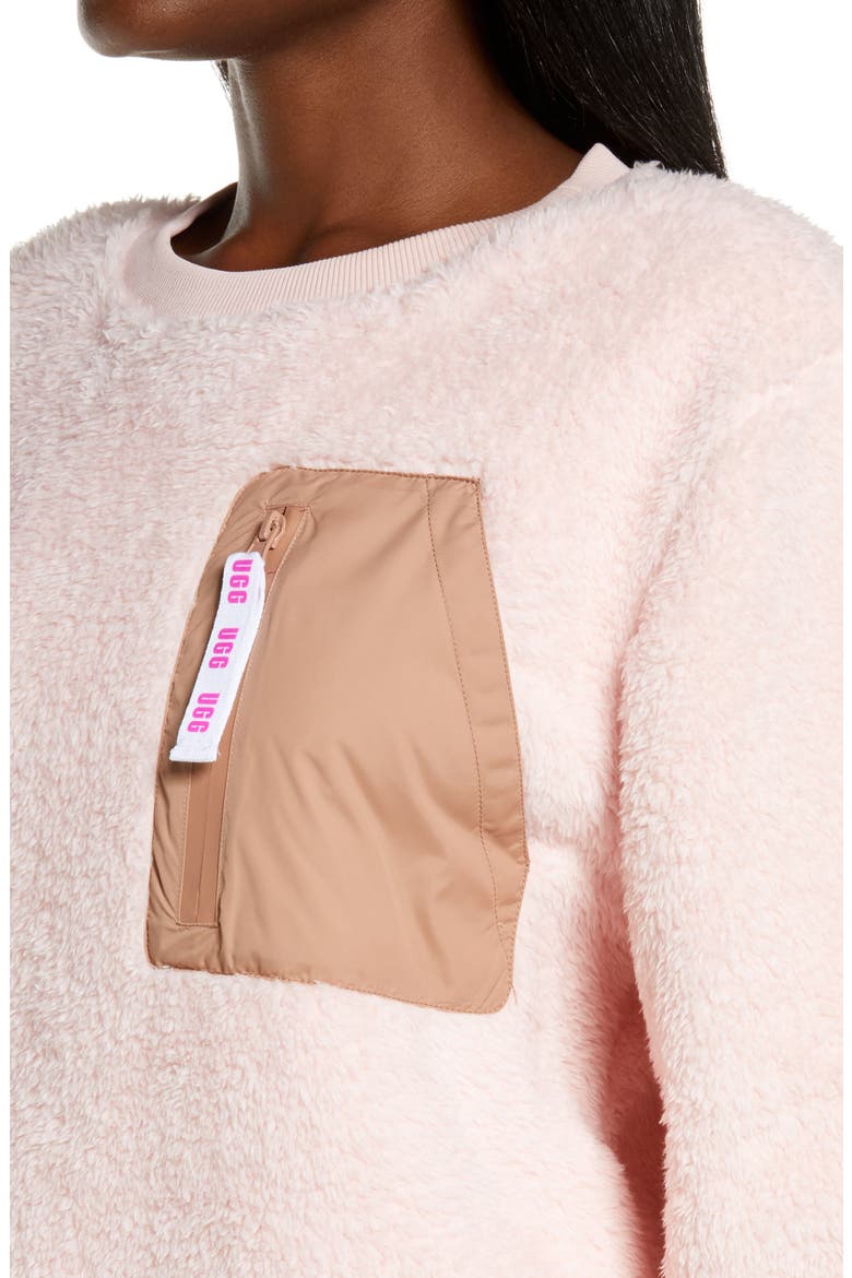 Furry Crewneck Sweatshirt, Alternate, color, LOTUS BLOSSOM / SANDALWOOD