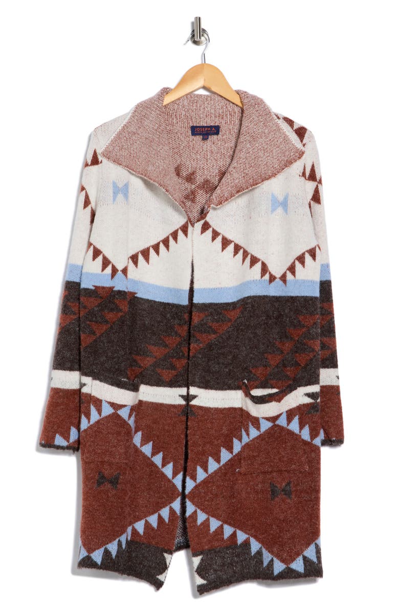 Joseph A Geometric Open Front Sweater Coat, Alternate, color, Mayan Geo Burgundy Brown