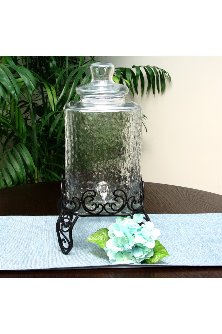 3 Piece 2.25 Gallon Square Glass Beverage Dispenser, Alternate, color, Clear