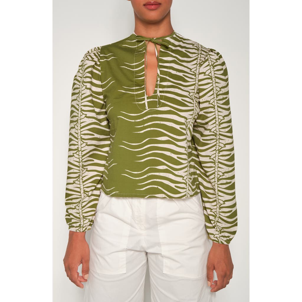 The Lulo Project Tulum Snakeskin Print Cotton Top In Green