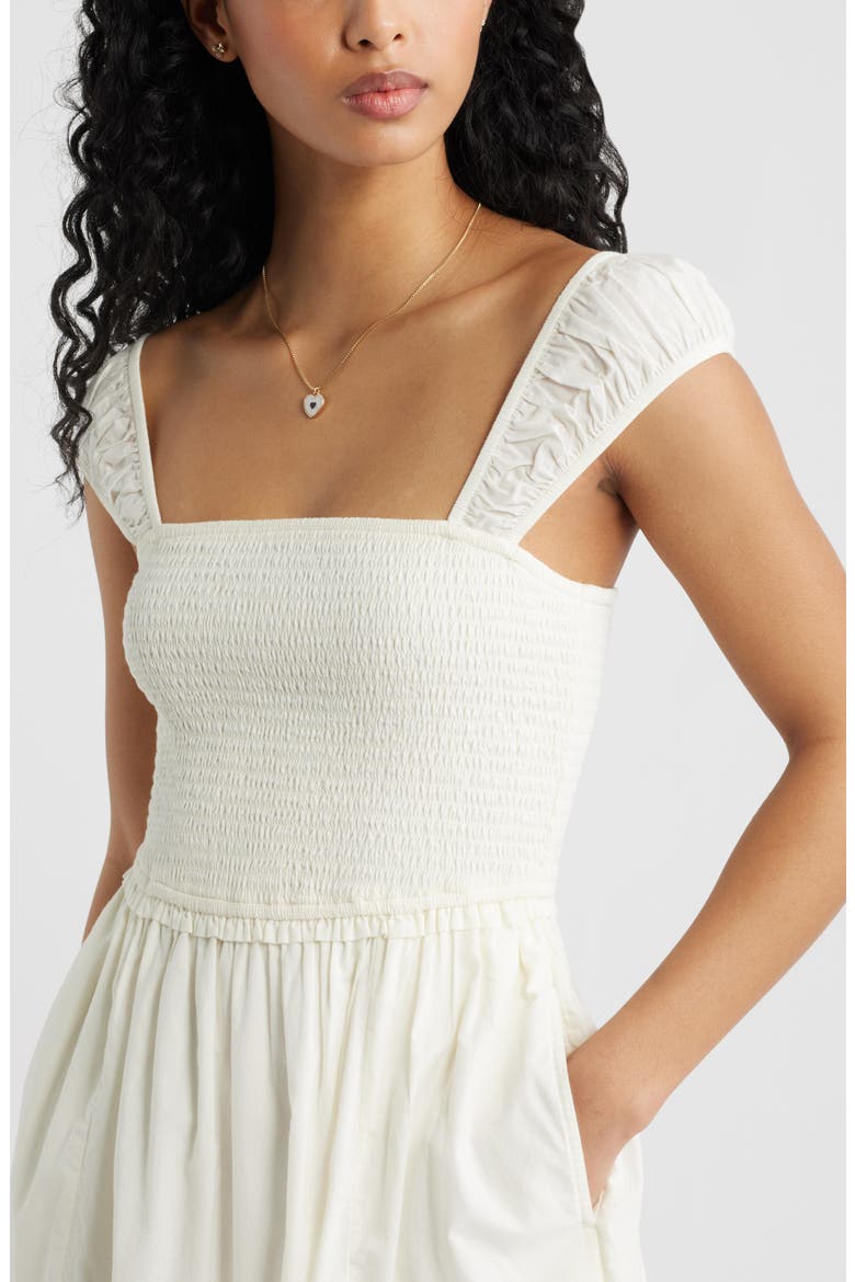 Cap Sleeve Cotton Minidress, Alternate, color, IVORY
