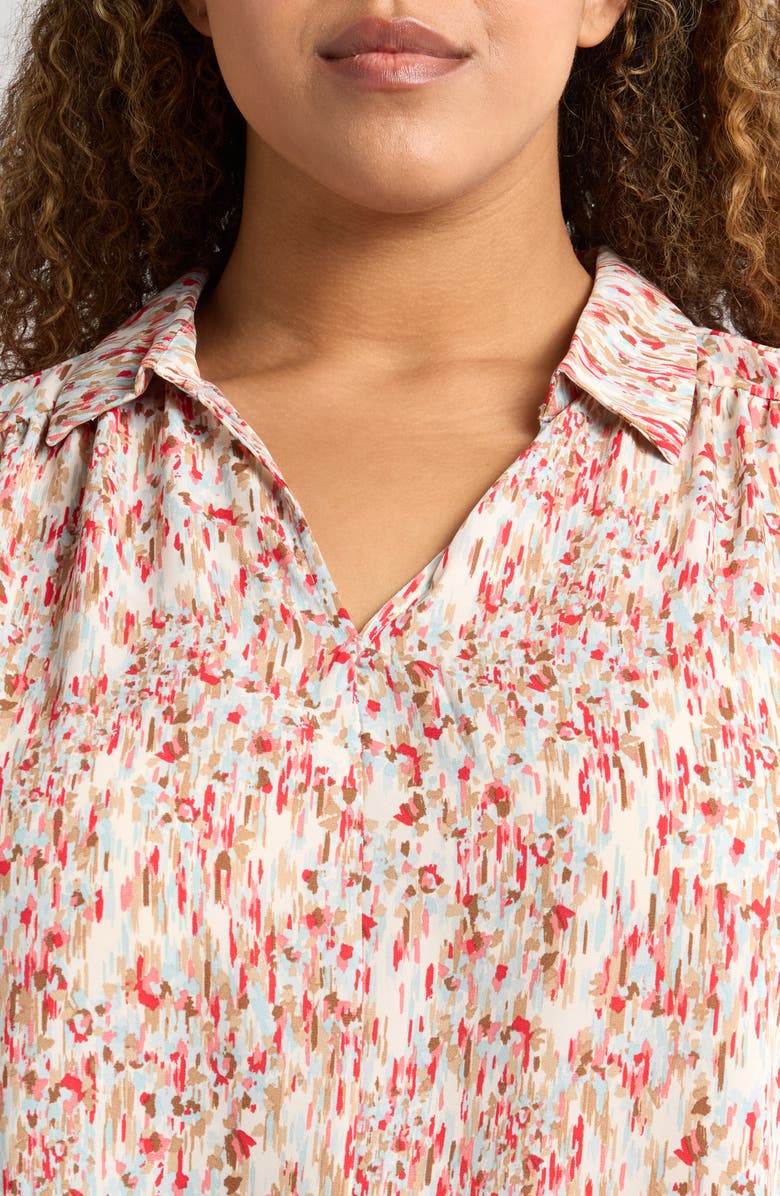 Halogen<sup>®</sup> Ikat Floral Popover Top, Alternate, color, Coral/ Iced Aqua